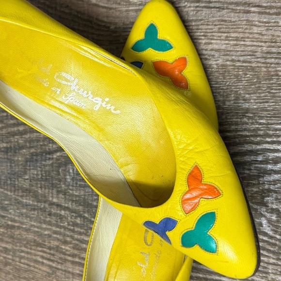 Arnold Churgin Size 9 vintage Yellow and Blue Geometric Pattern Heels GUC - Picture 4 of 10
